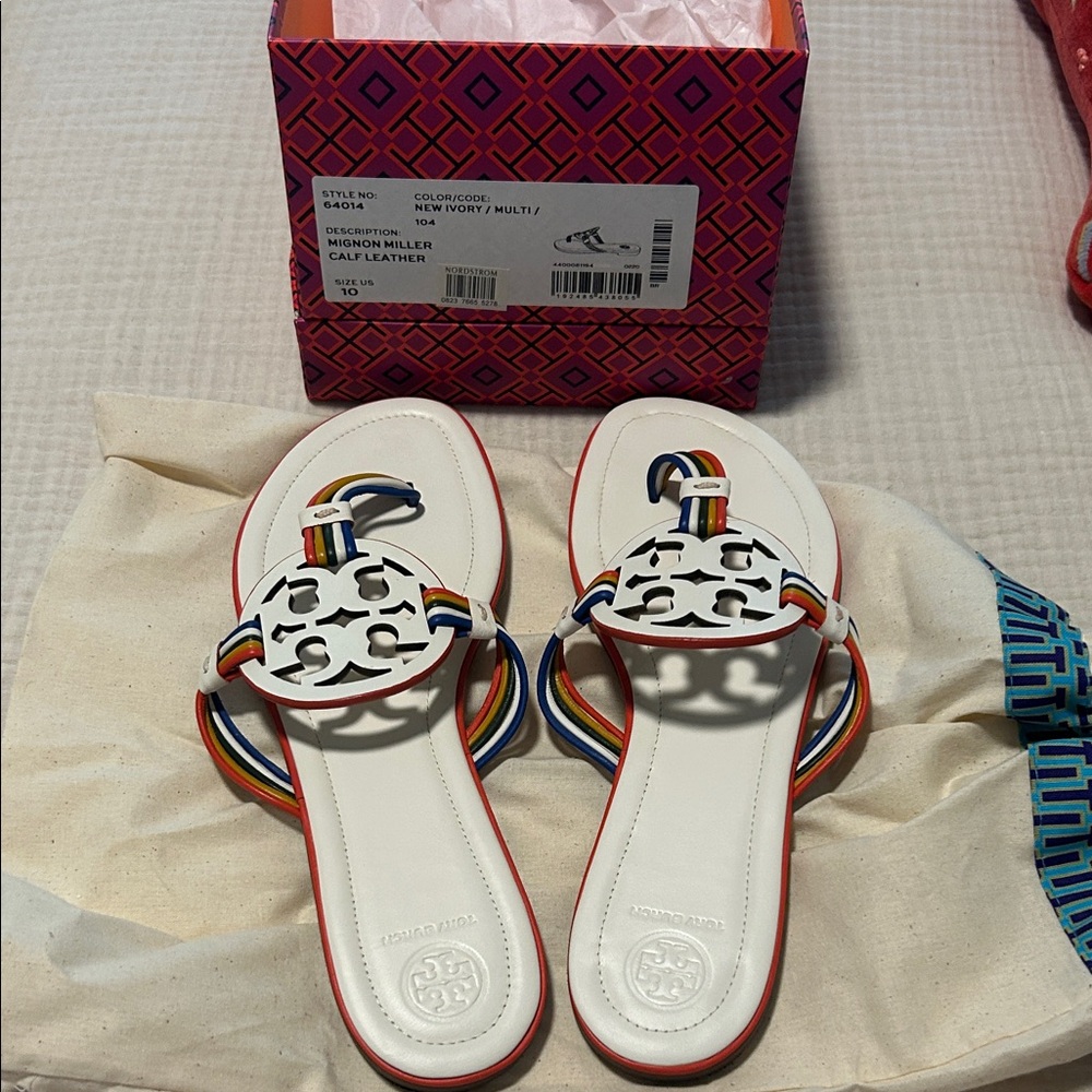 Tory Burch Ivory Sandals with Colorful Straps